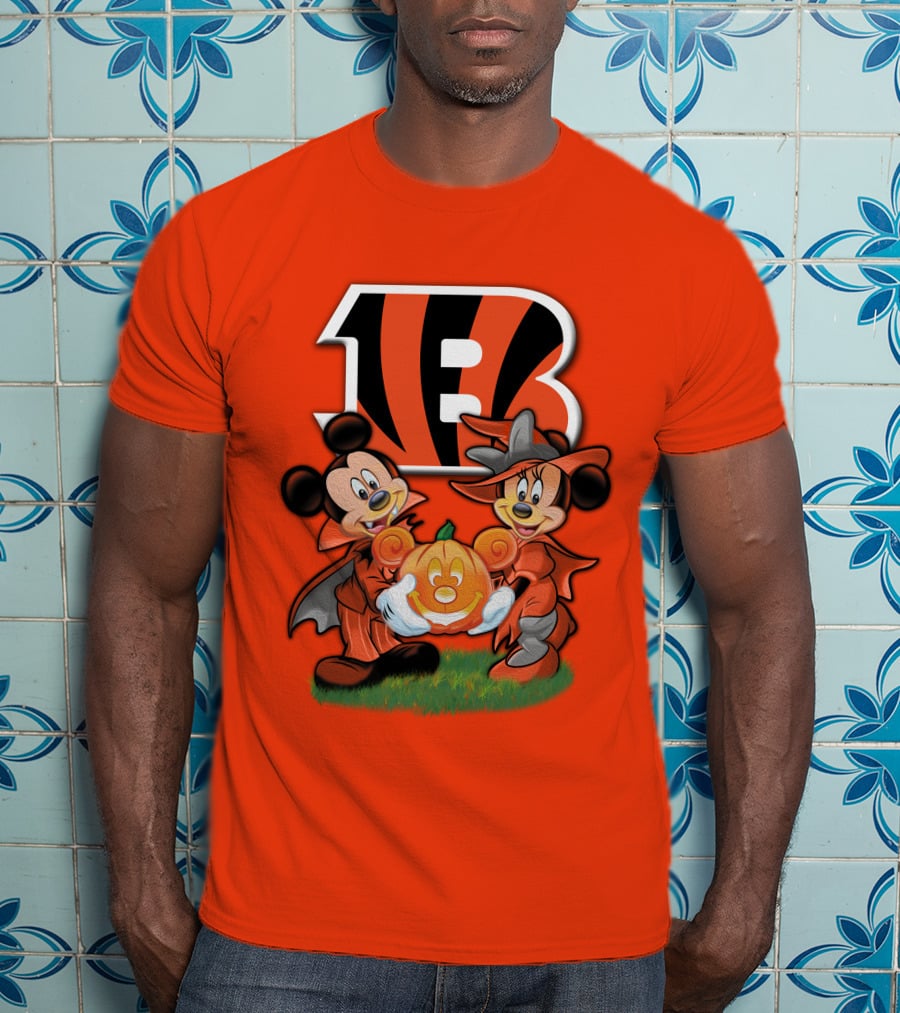 Cincinnati Bengals Halloween Mickey Minnie Pumpkin T-Shirt