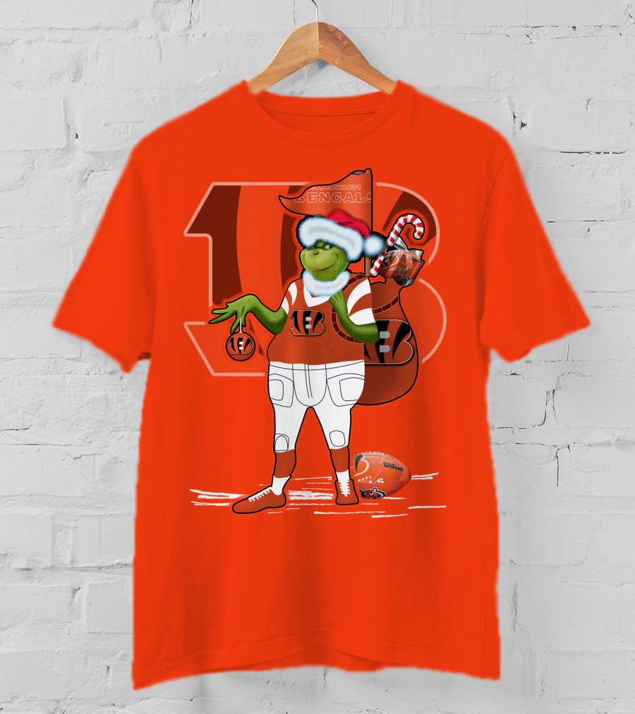 Cincinnati Bengals Grinch Christmas Football Santa Hat Orange T-Shirt