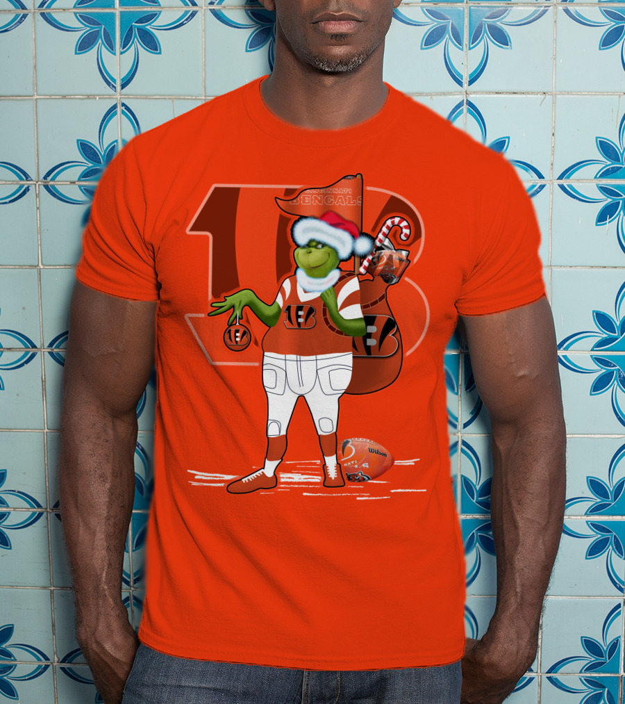 Cincinnati Bengals Grinch Christmas Football Santa Hat Orange T-Shirt