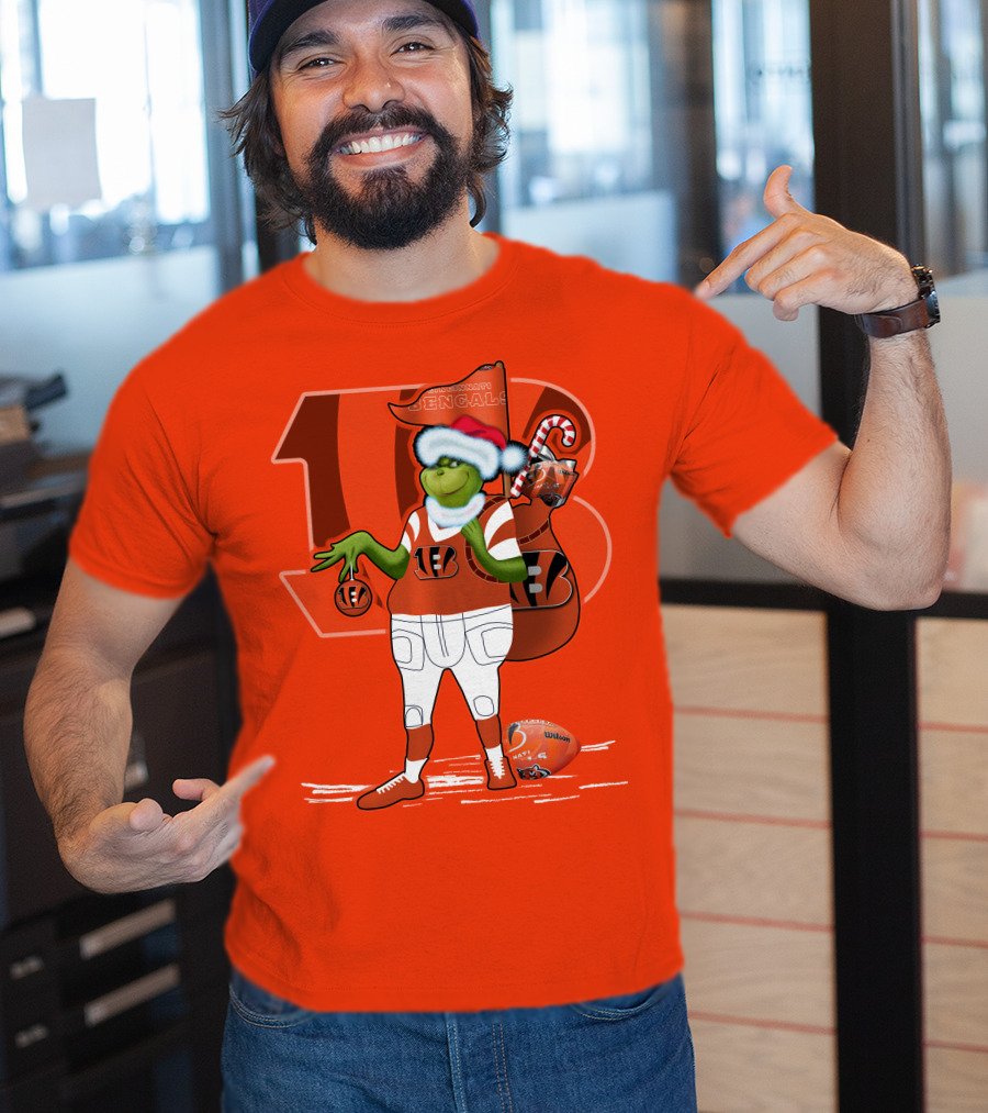 Cincinnati Bengals Grinch Christmas Football Santa Hat Orange T-Shirt