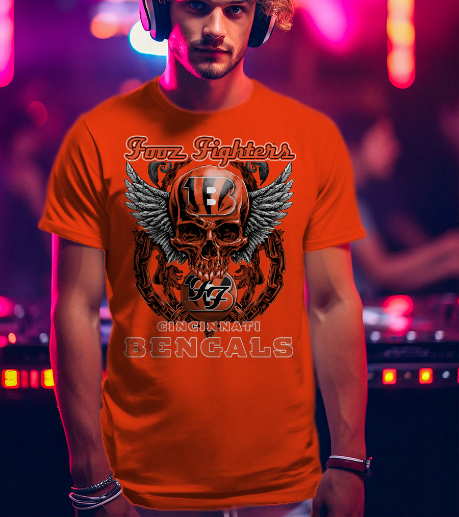 Foo Fighters Cincinnati Bengals Skull And Wings T-Shirt