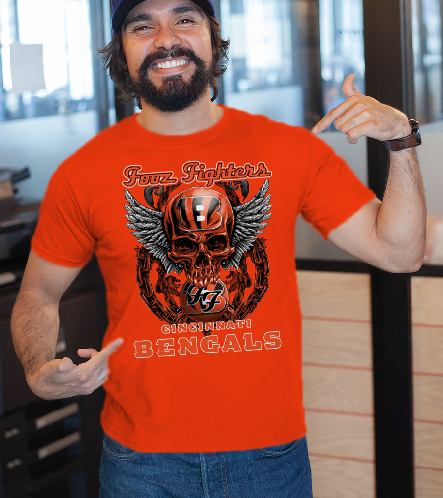 Foo Fighters Cincinnati Bengals Skull And Wings T-Shirt