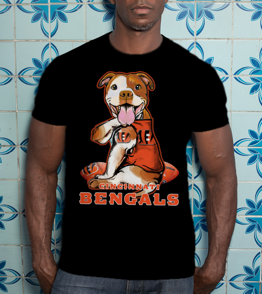 CINCINNATI BENGALS Pittbull Mascot Football T-Shirt
