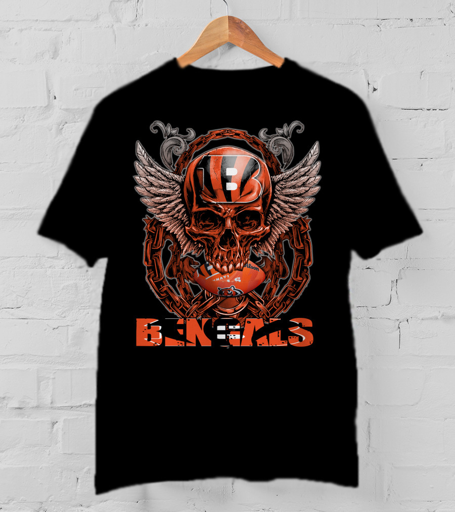 Cincinnati Bengals Winged Skull Football T-Shirt