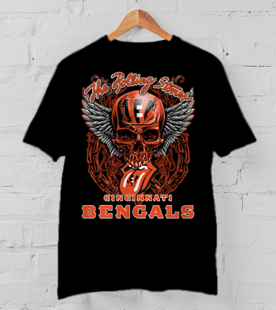 The Rolling Stones Cincinnati Bengals Skull Winged Tongue T-Shirt