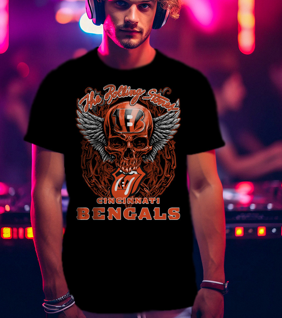 The Rolling Stones Cincinnati Bengals Skull Winged Tongue T-Shirt