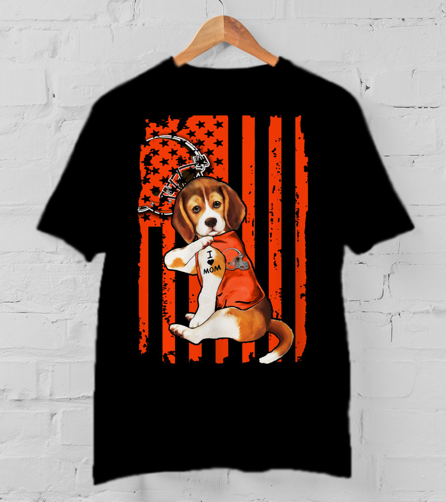 Beagle Cleveland Browns I Mom Retro Football Helmet And Stars T-Shirt