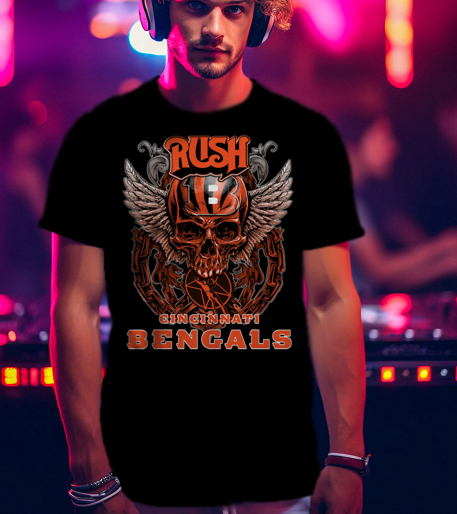 Rush Cincinnati Bengals Skull Wings Football T-Shirt