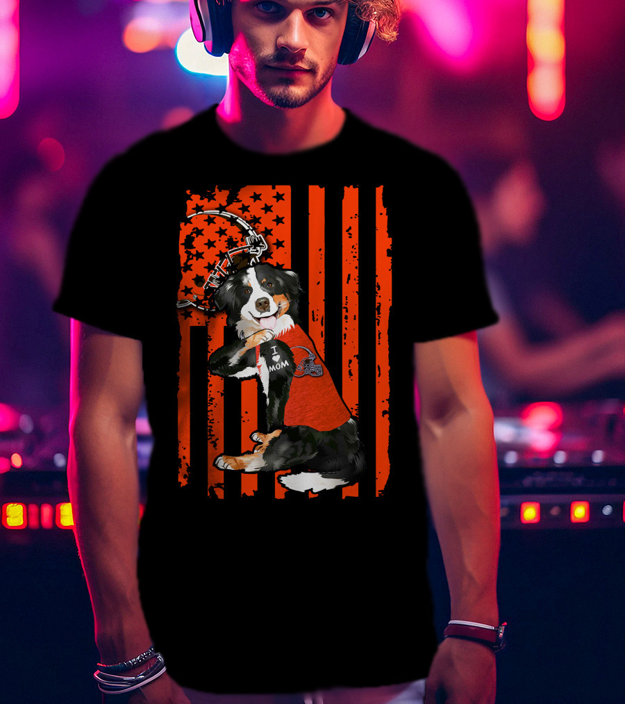 Border Collie CLEVELAND BROWNS I Love Mom Football Helmet America T-Shirt