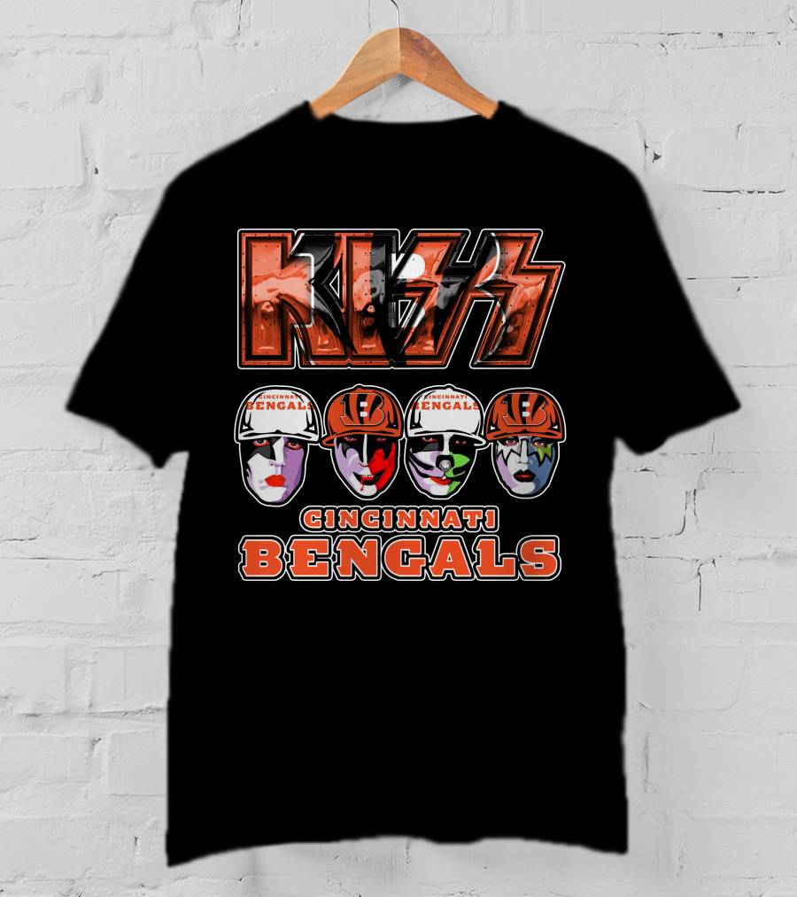 Kiss Cincinnati Bengals Football Helmets Band Faces T-Shirt