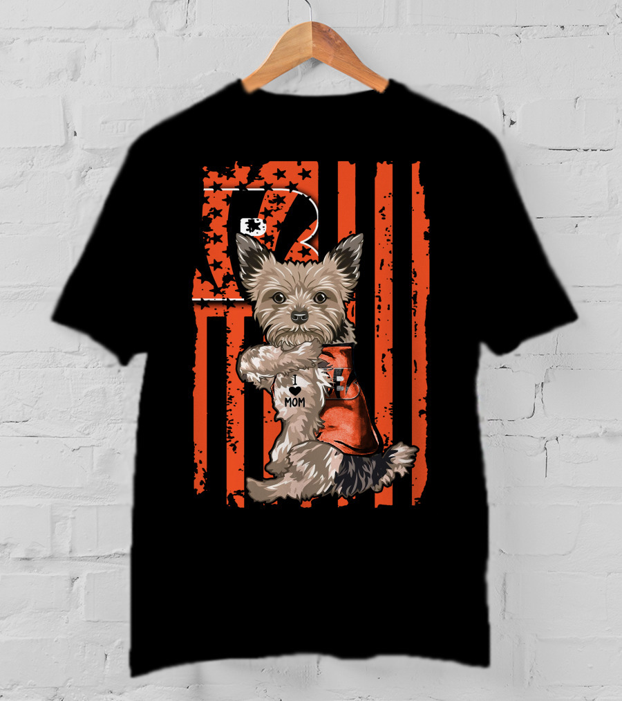 Yorkshire Terrier I Love Mom Cincinnati Bengals Stripes T-Shirt