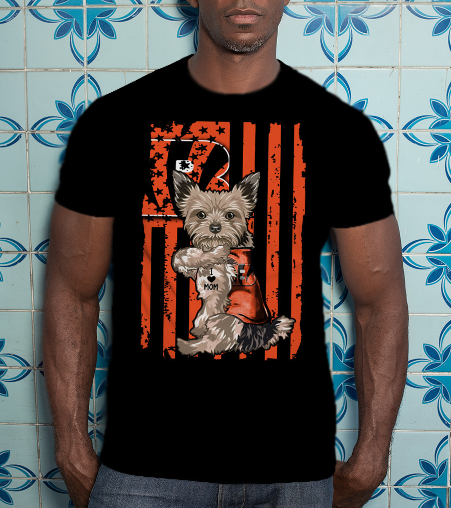 Yorkshire Terrier I Love Mom Cincinnati Bengals Stripes T-Shirt