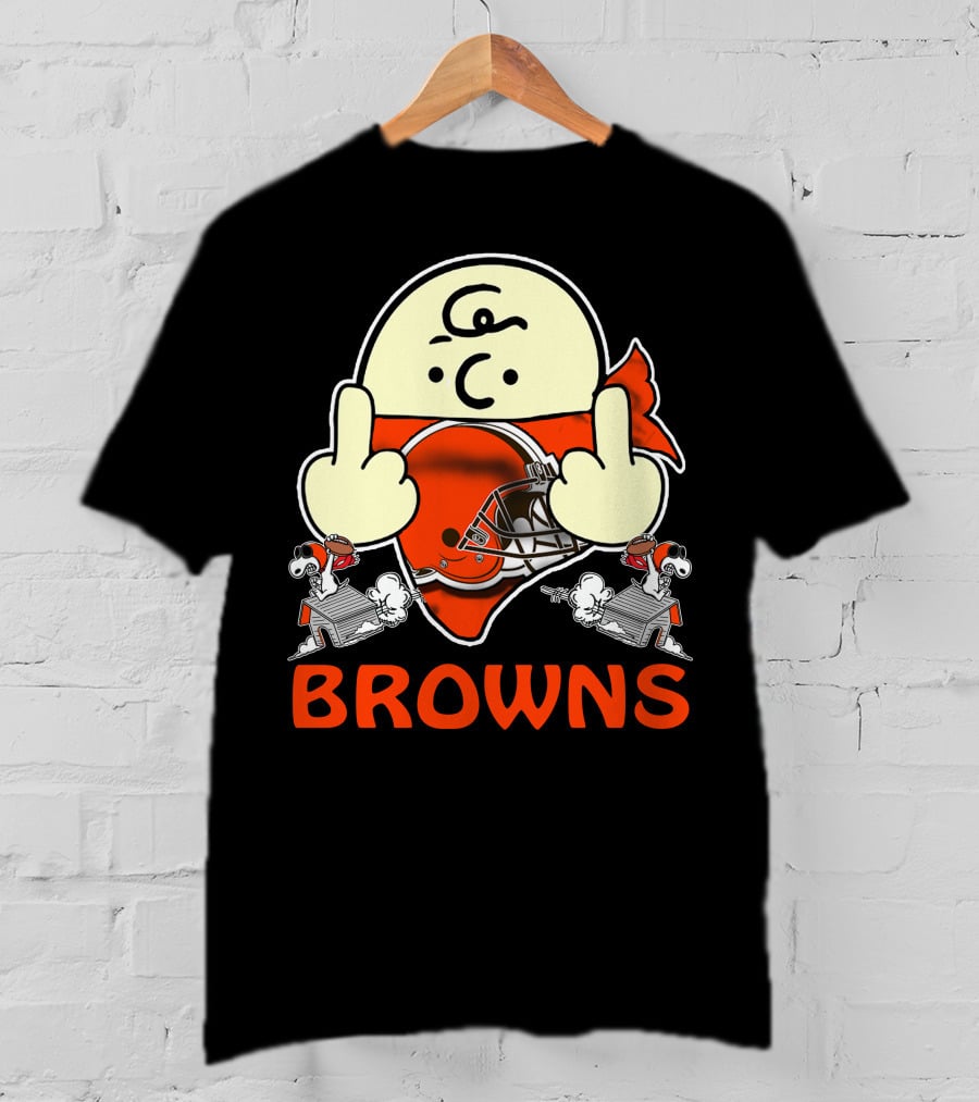 Cleveland Browns Cartoon Helmet Icon With Saluting Snoopy Duo T-Shirt