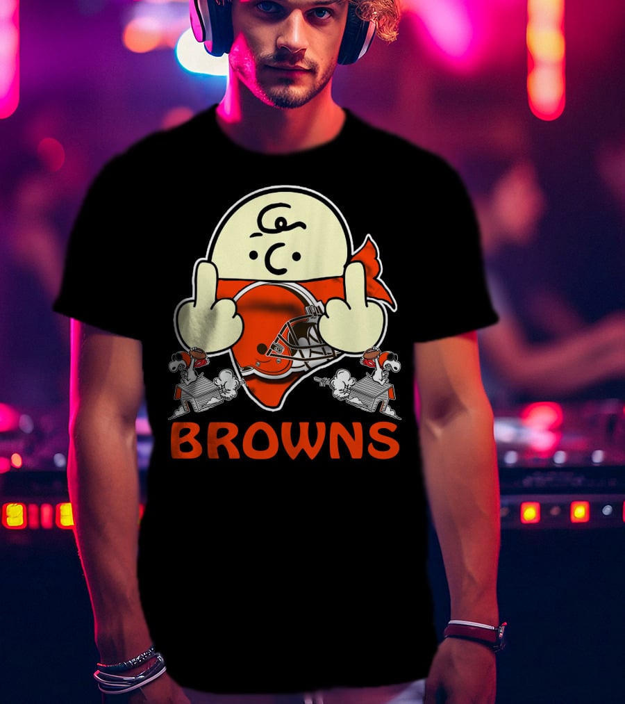 Cleveland Browns Cartoon Helmet Icon With Saluting Snoopy Duo T-Shirt