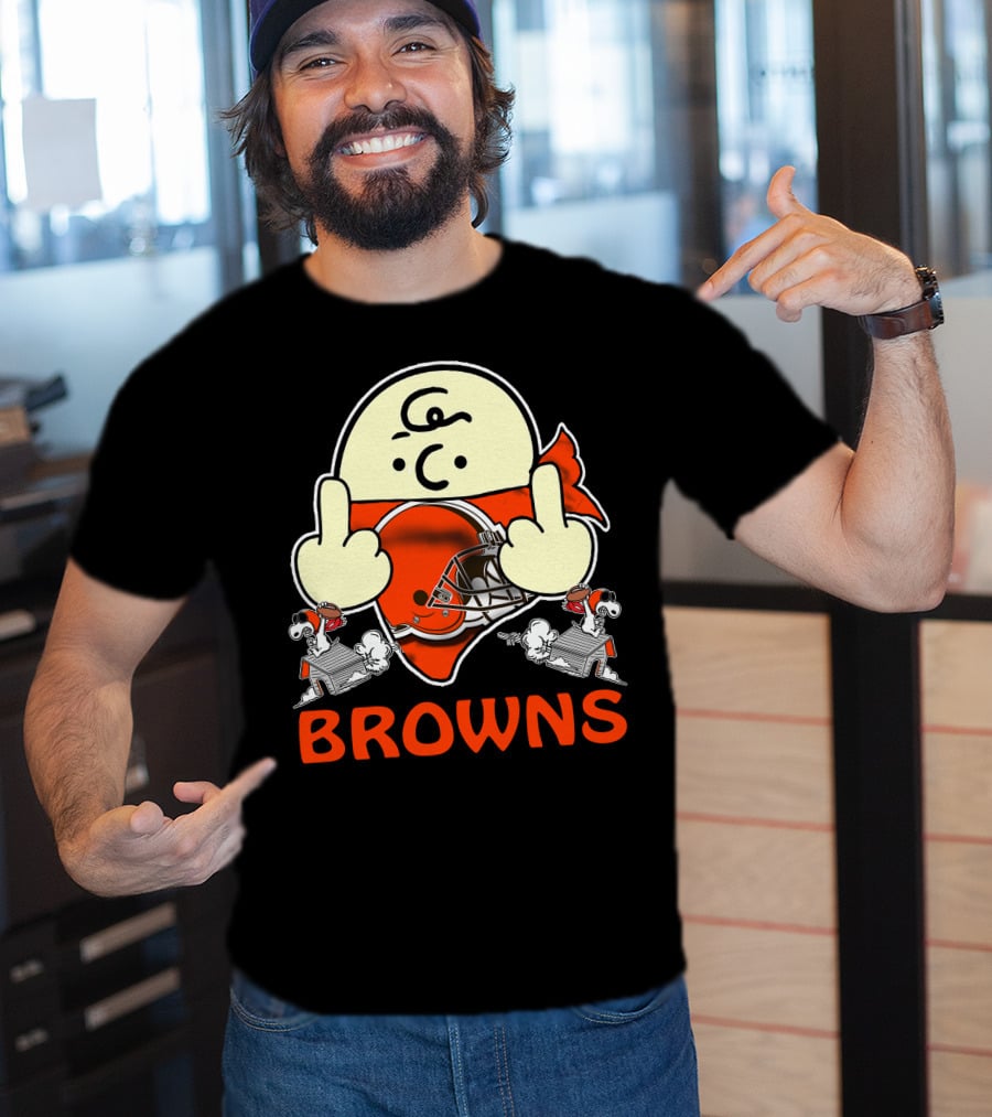Cleveland Browns Cartoon Helmet Icon With Saluting Snoopy Duo T-Shirt