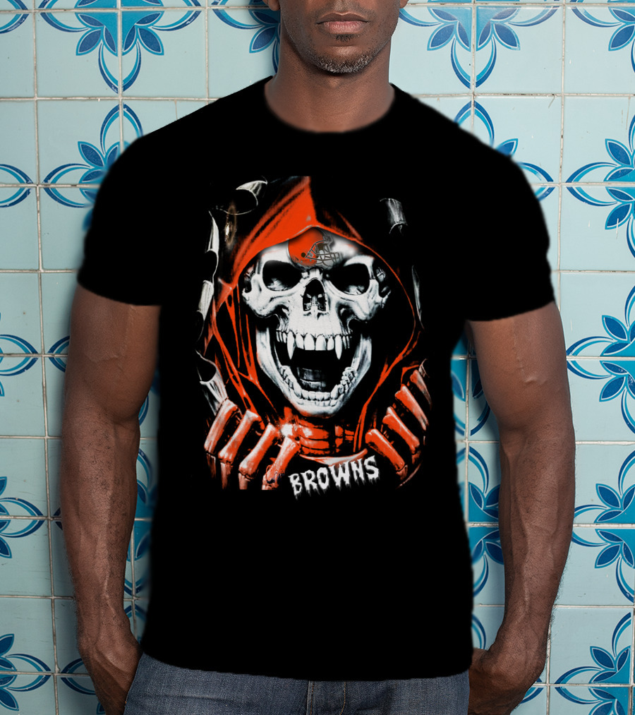 Browns Skull Hoodie With Football Helmet T-Shirt