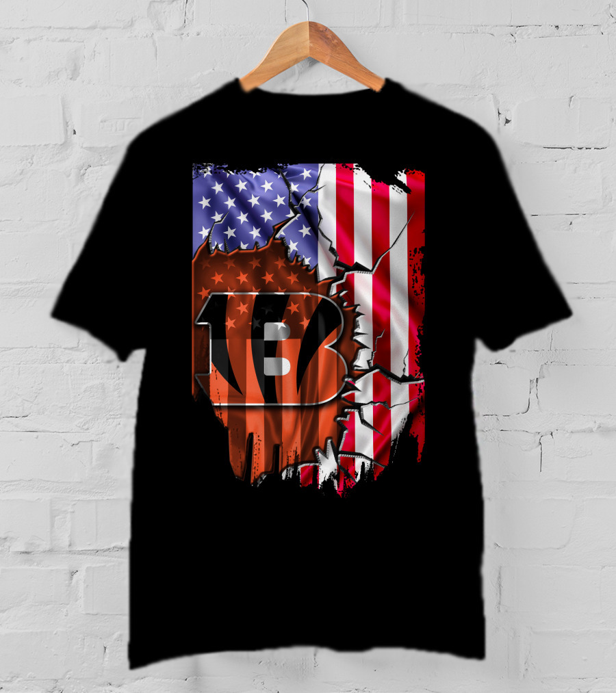 Cincinnati Bengals American Flag Crack Pattern Theme T-Shirt