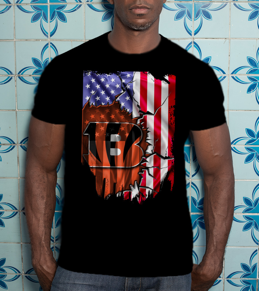 Cincinnati Bengals American Flag Crack Pattern Theme T-Shirt