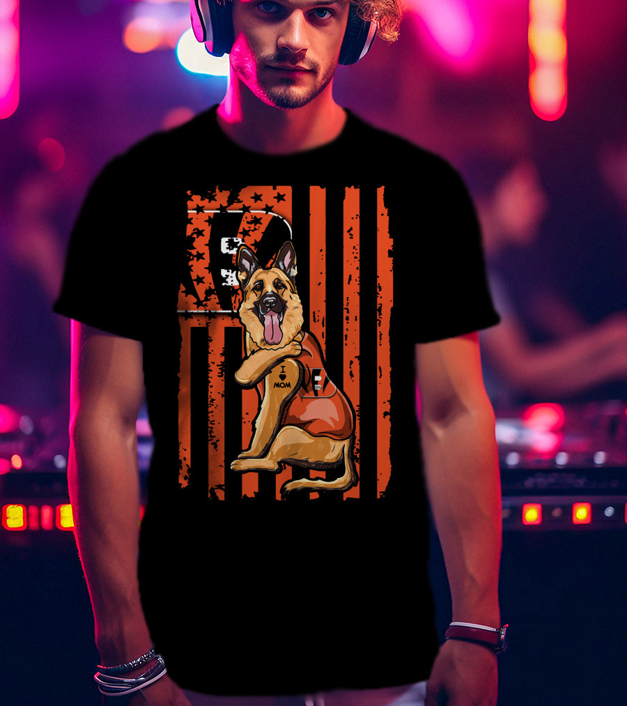 German Shepherd I Heart Mom Cincinnati Bengals Stripes And Stars T-Shirt