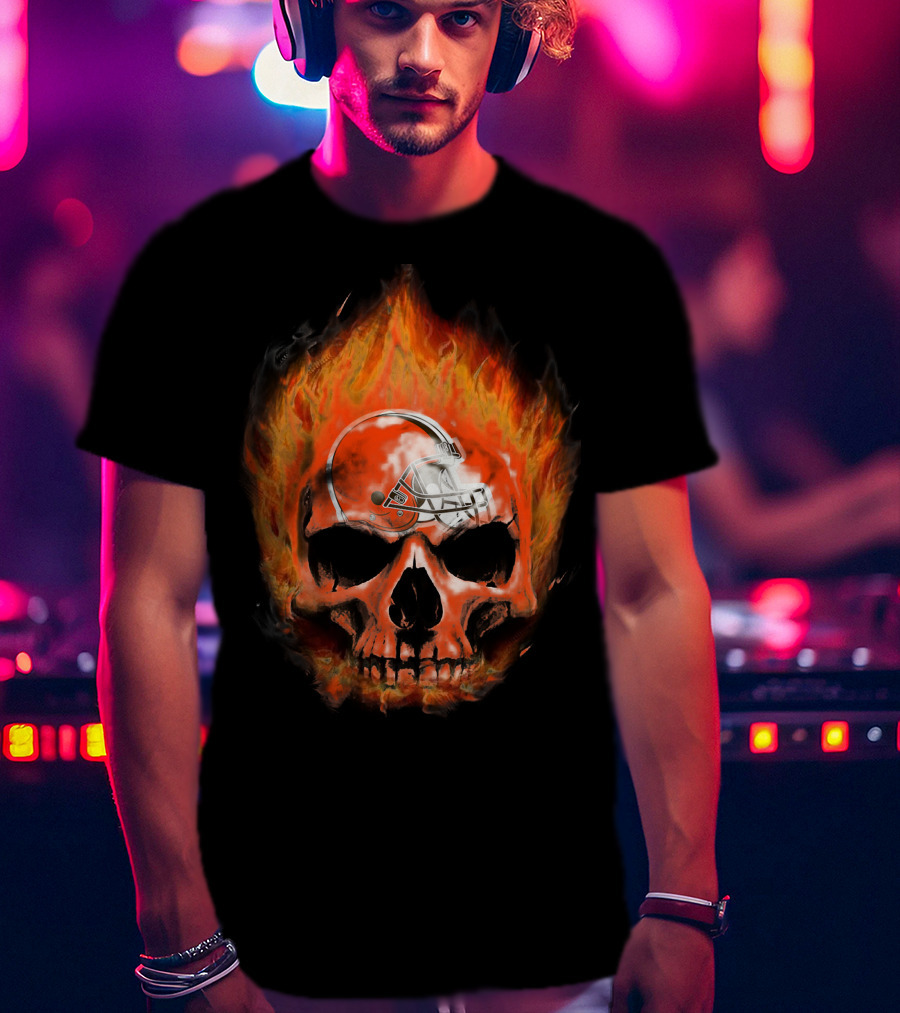 Cleveland Browns Skull In Flames 35 T-Shirt
