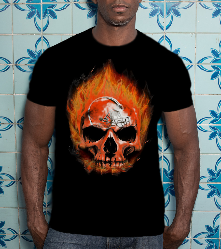 Cleveland Browns Skull In Flames 35 T-Shirt