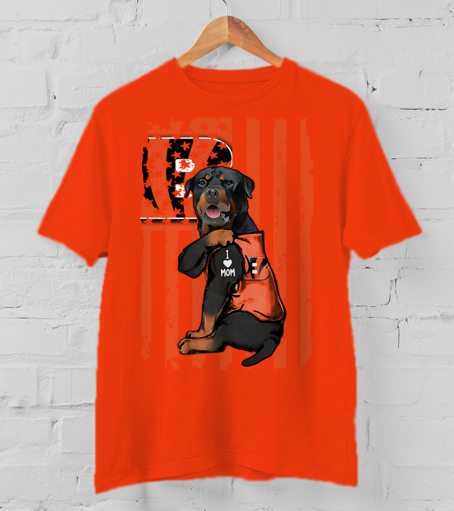 Rottweiler I Love Mom Cincinnati Bengals Bp Usa Flag T-Shirt