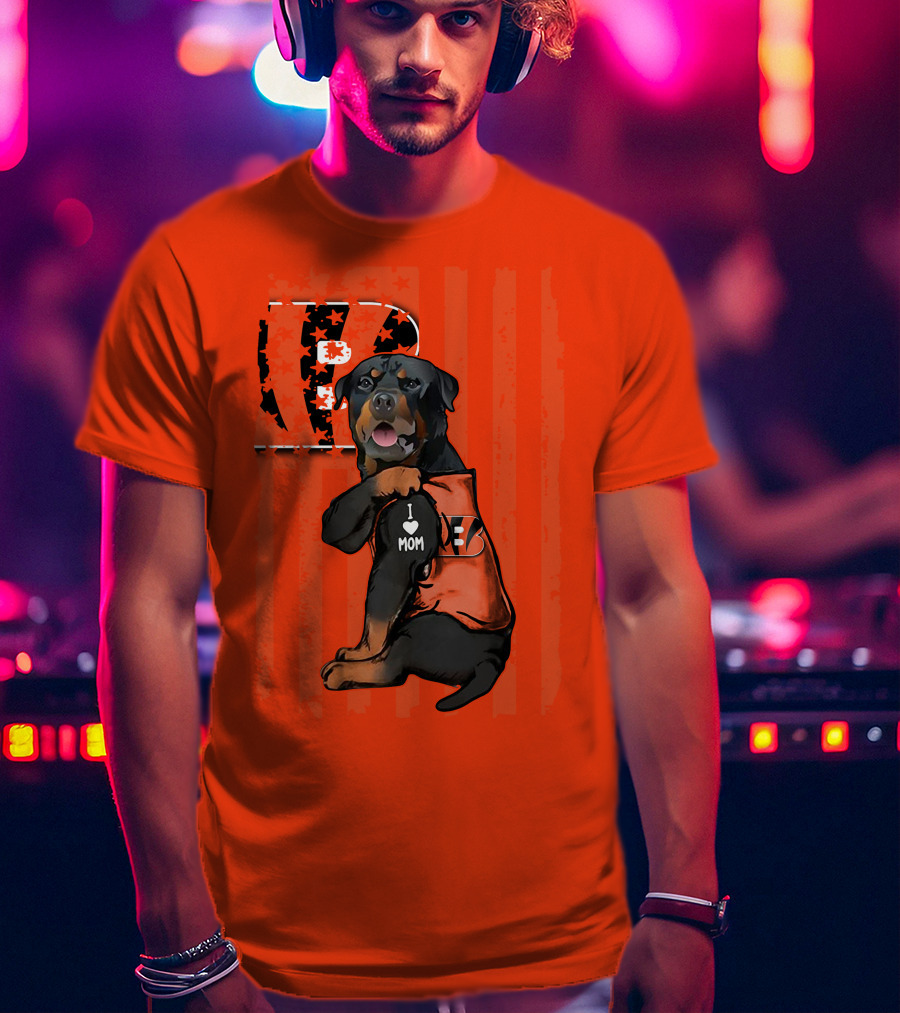 Rottweiler I Love Mom Cincinnati Bengals Bp Usa Flag T-Shirt