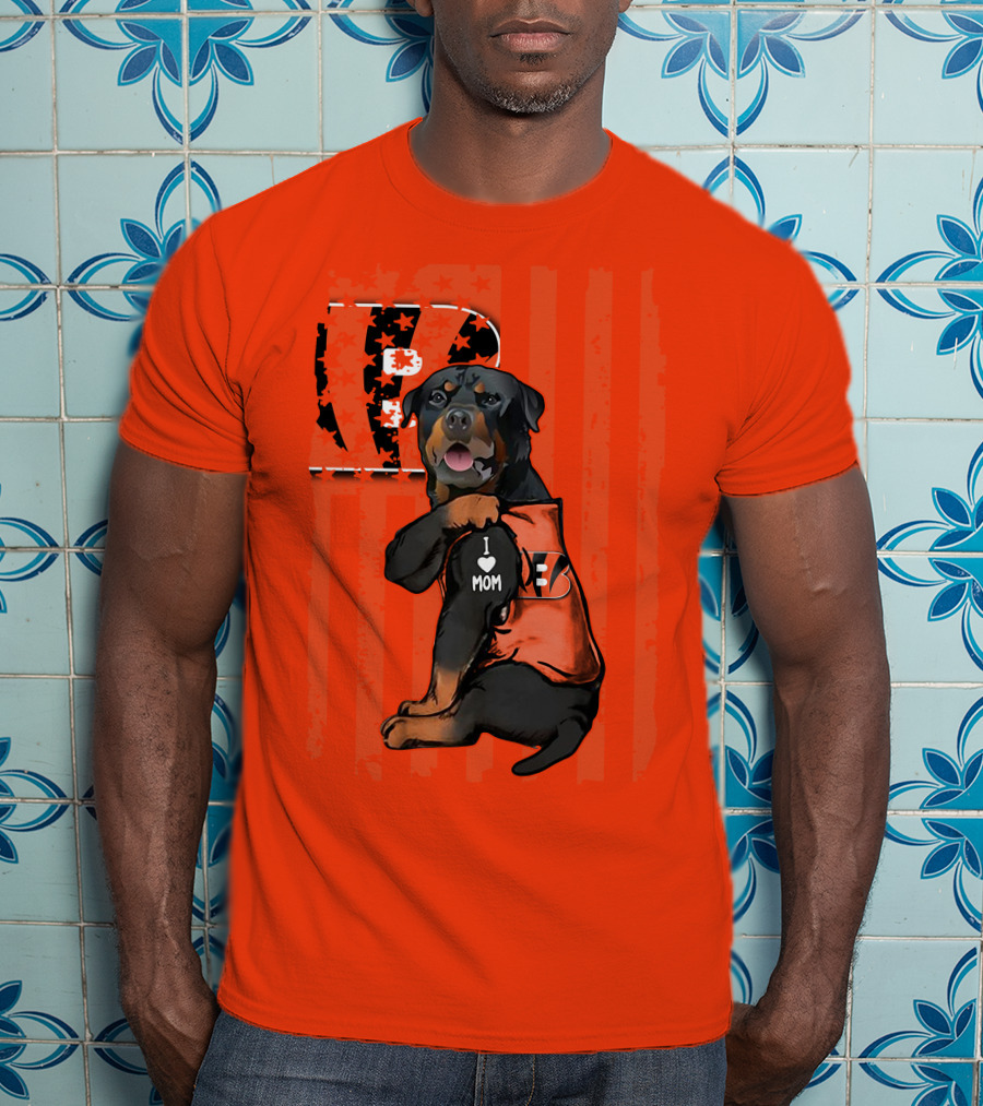 Rottweiler I Love Mom Cincinnati Bengals Bp Usa Flag T-Shirt