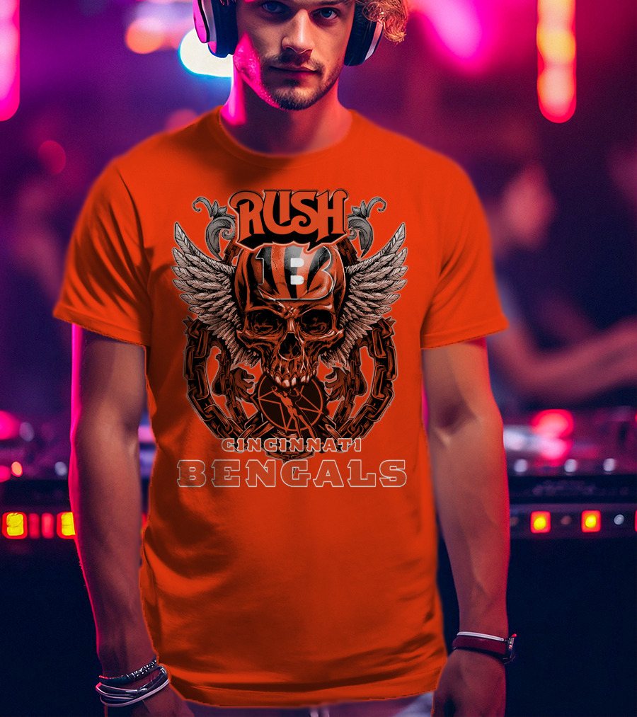 Rush Cincinnati Bengals Helmet Wings Skull T-Shirt