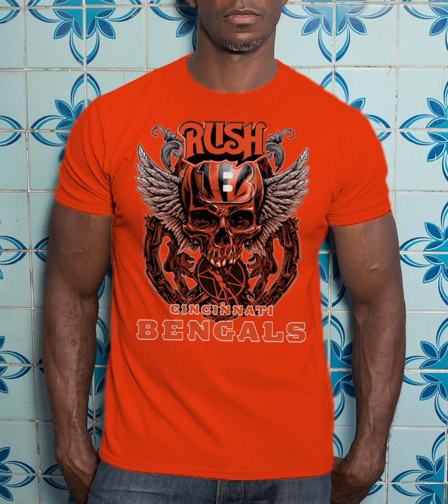 Rush Cincinnati Bengals Helmet Wings Skull T-Shirt