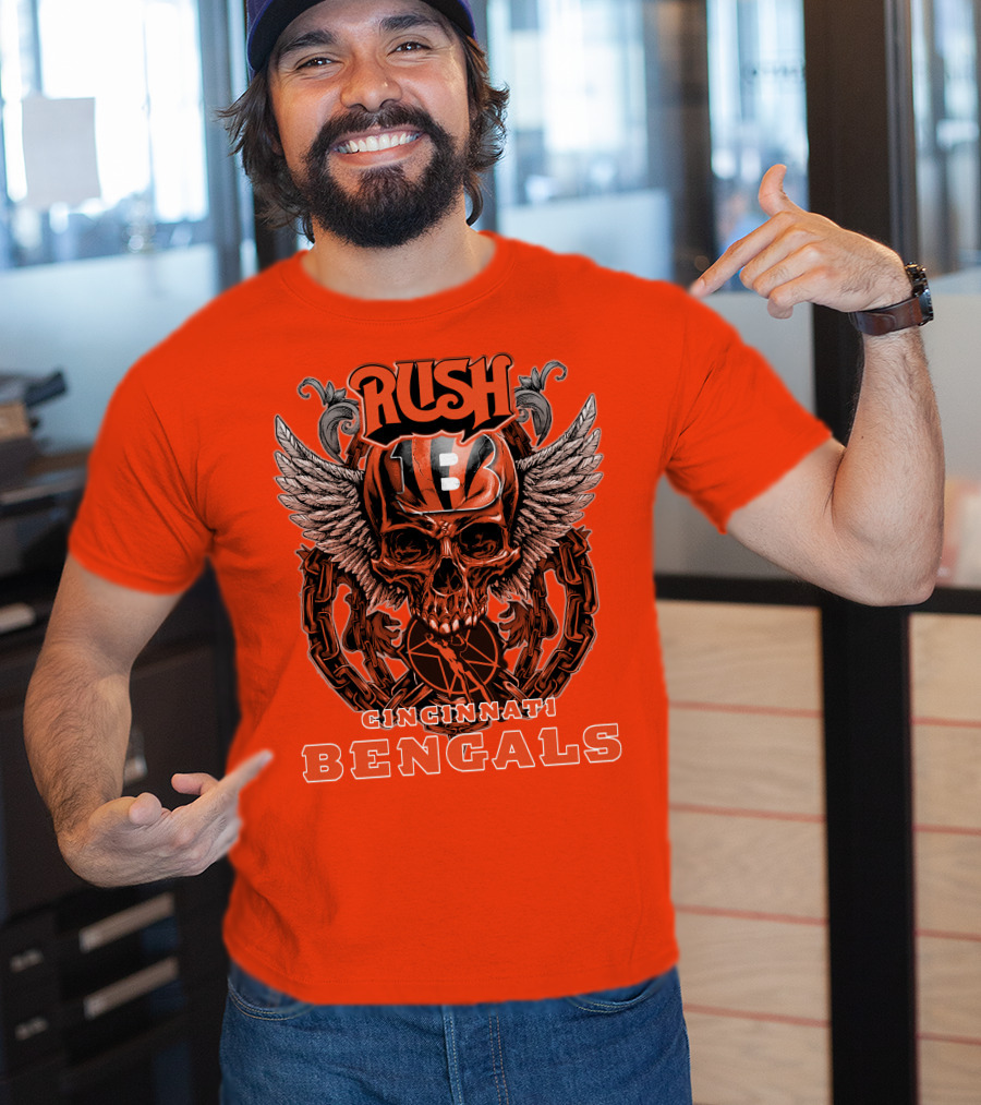 Rush Cincinnati Bengals Helmet Wings Skull T-Shirt