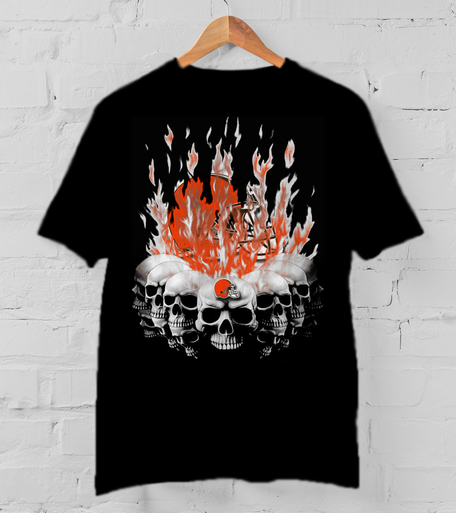 Cleveland Browns 37 Flaming Skull Helmet T-Shirt