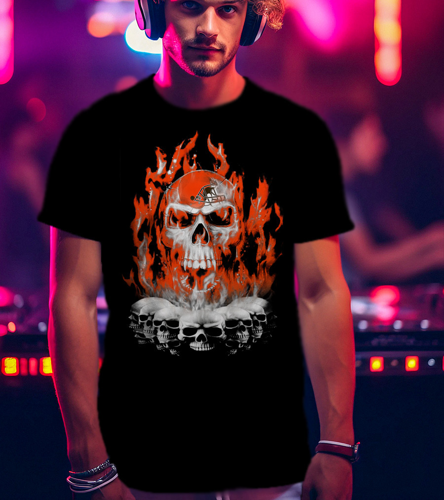 Cleveland Browns Skull Fire Helmet 38 T-Shirt