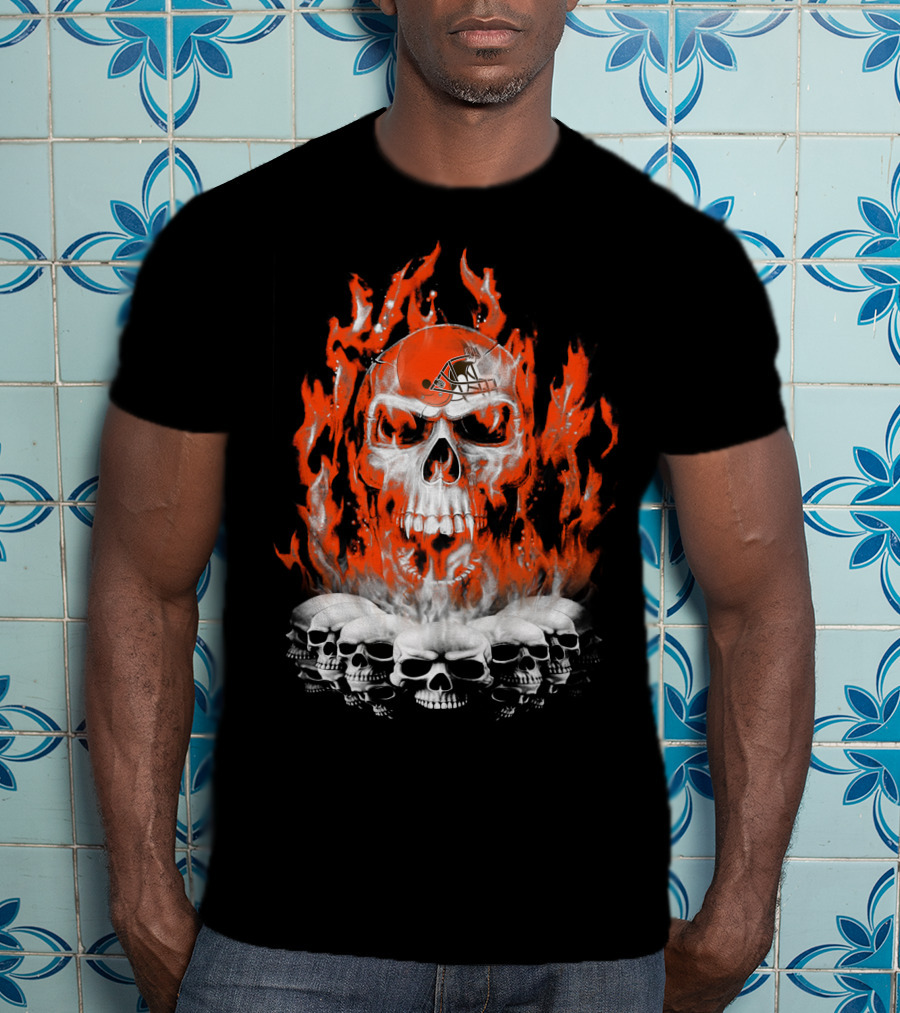 Cleveland Browns Skull Fire Helmet 38 T-Shirt