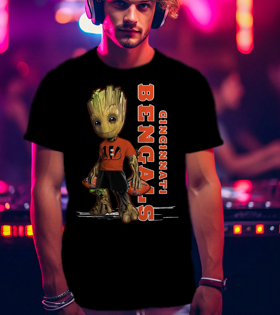 Groot V1 Cincinnati Bengals Football Themed Character With Team T-Shirt