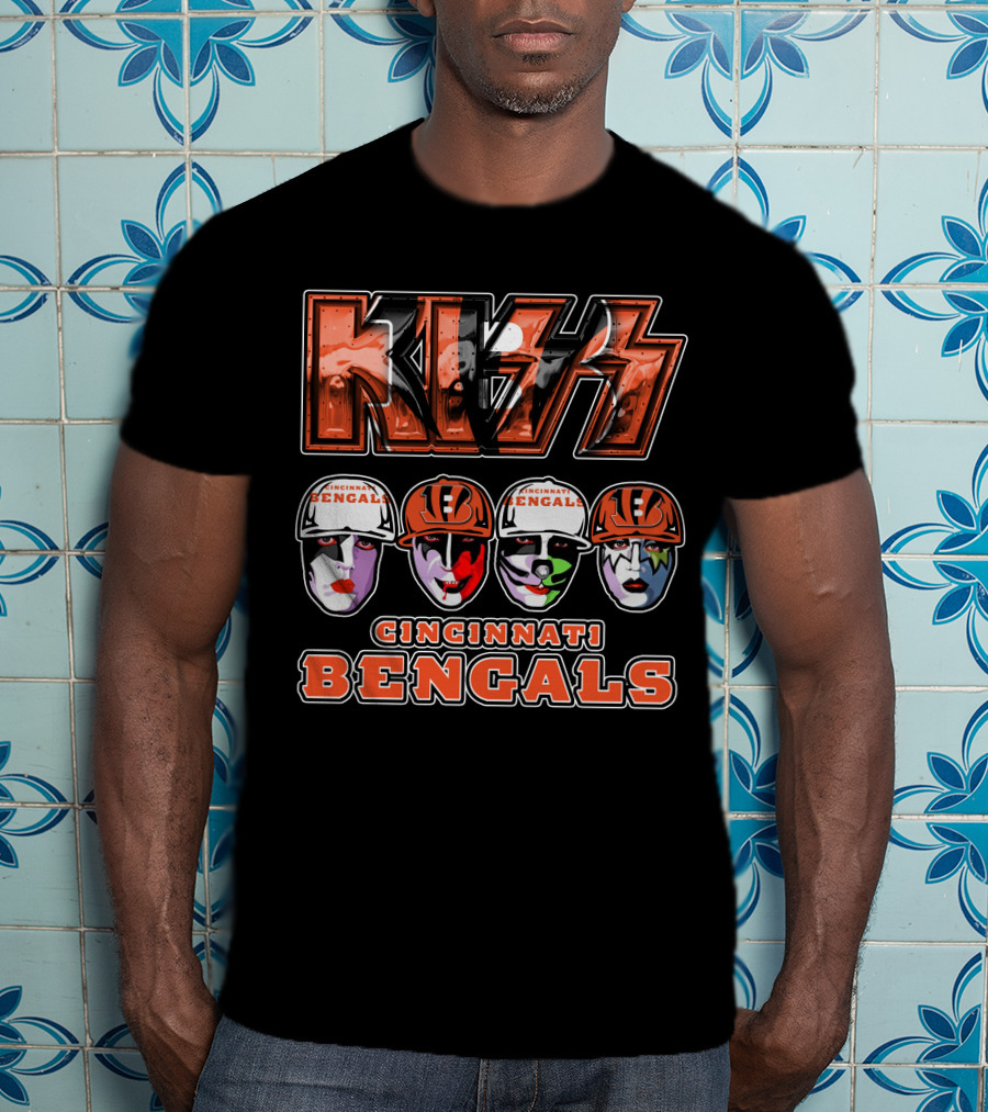 Kiss Cincinnati Bengals Faces With Orange Helmets T-Shirt