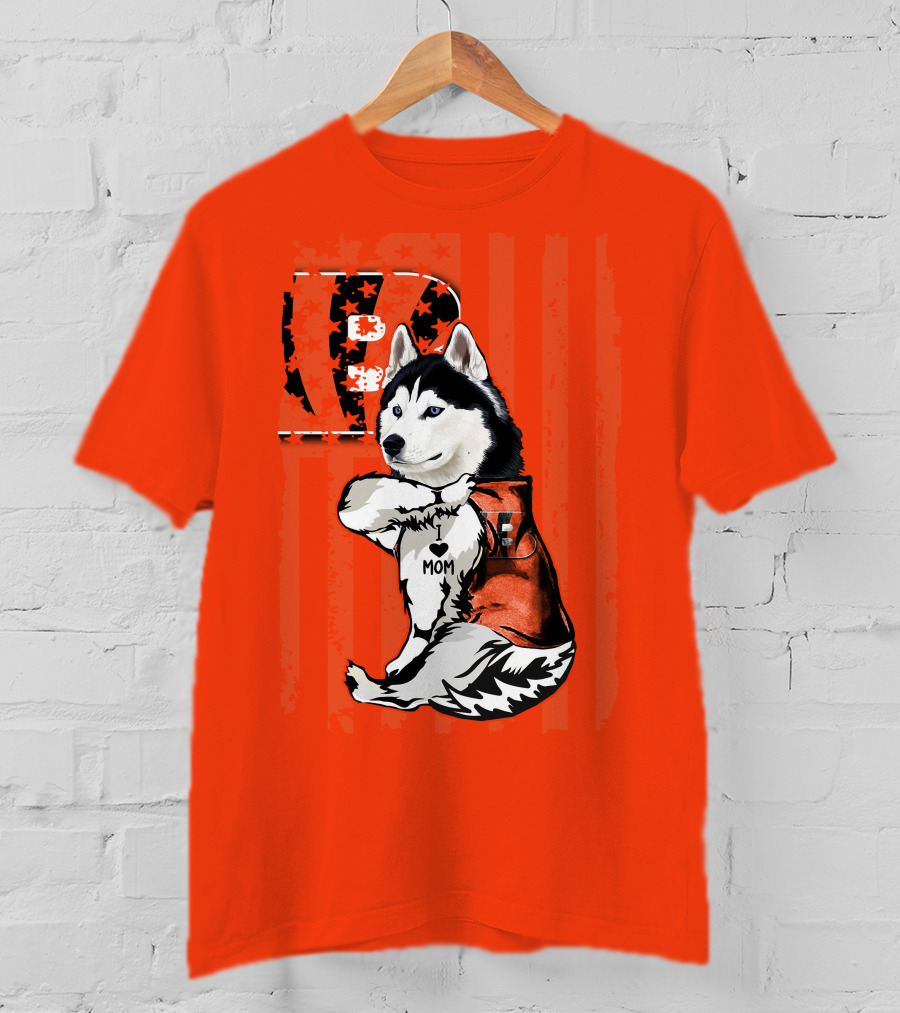 Cincinnati Bengals Siberian Husky I Love Mom Fan T-Shirt