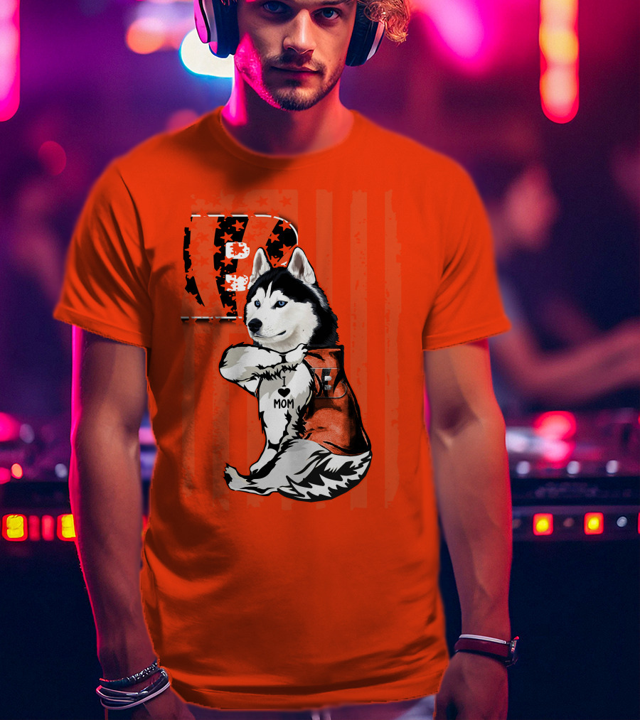 Cincinnati Bengals Siberian Husky I Love Mom Fan T-Shirt