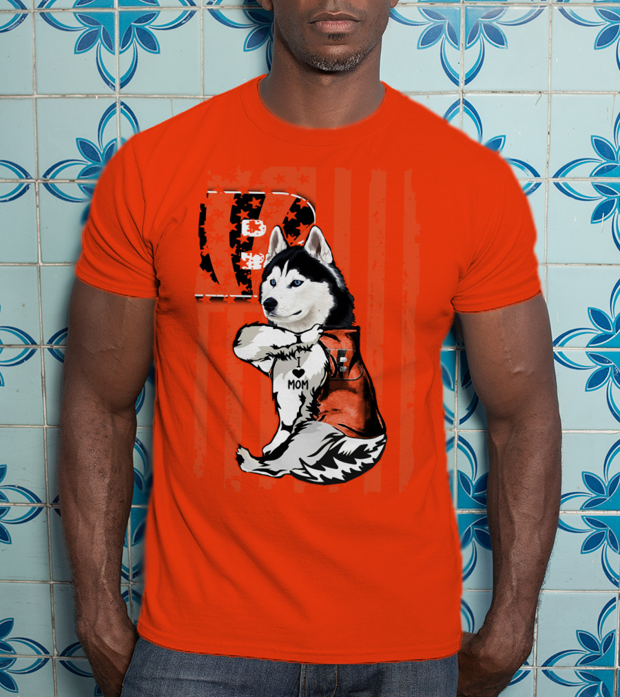 Cincinnati Bengals Siberian Husky I Love Mom Fan T-Shirt