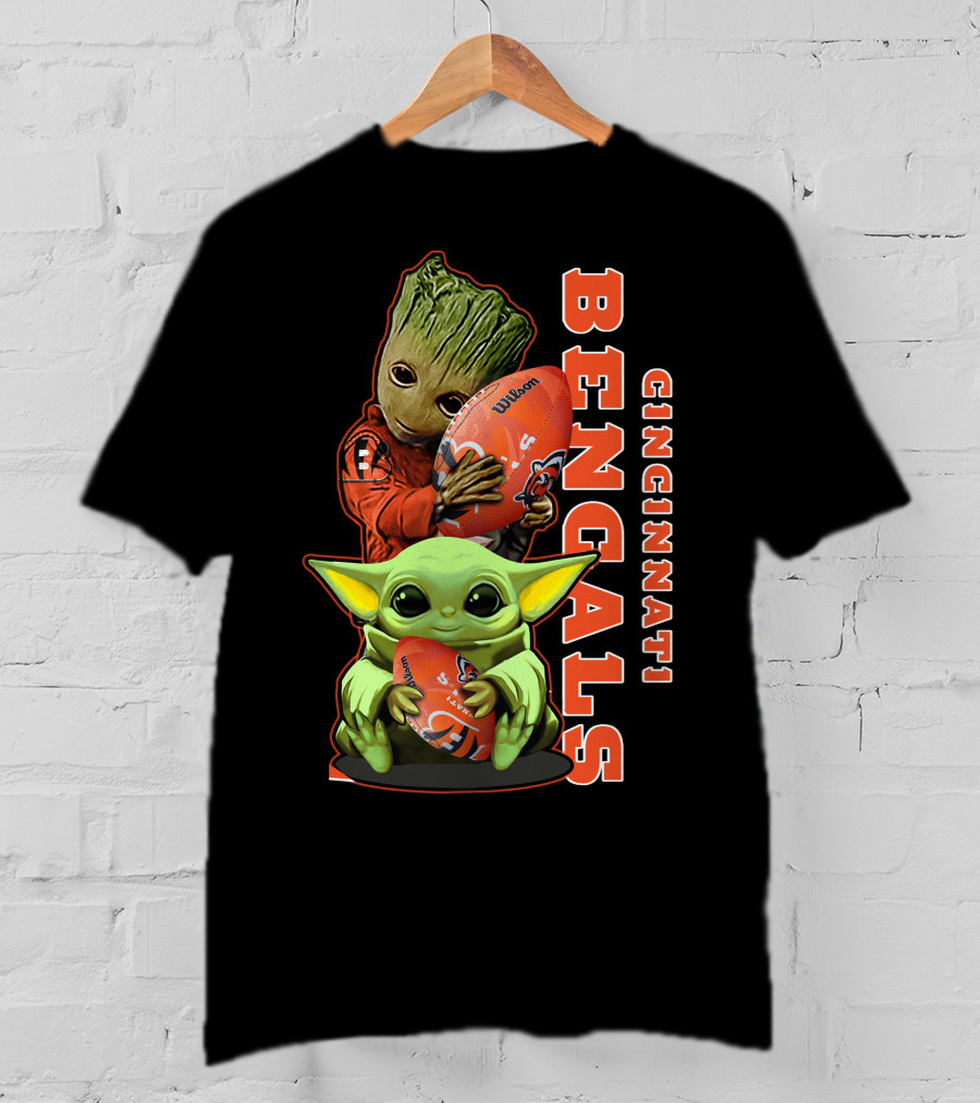 Cincinnati Bengals Baby Yoda Groot Football T-Shirt