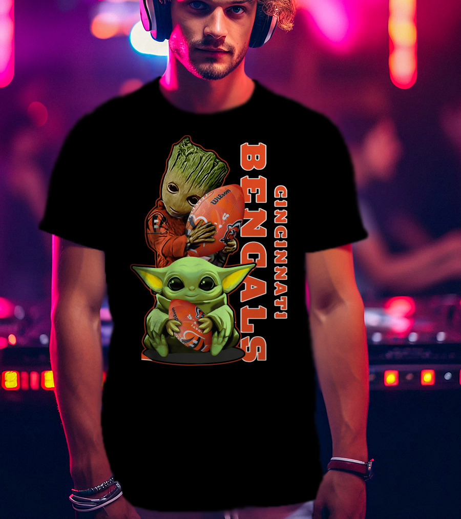 Cincinnati Bengals Baby Yoda Groot Football T-Shirt