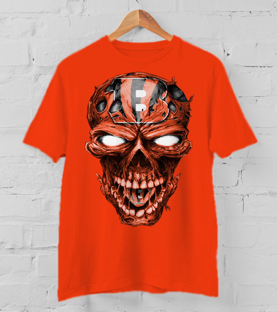 Cincinnati Bengals Skull V2 Creepy Horror Fan Gear T-Shirt