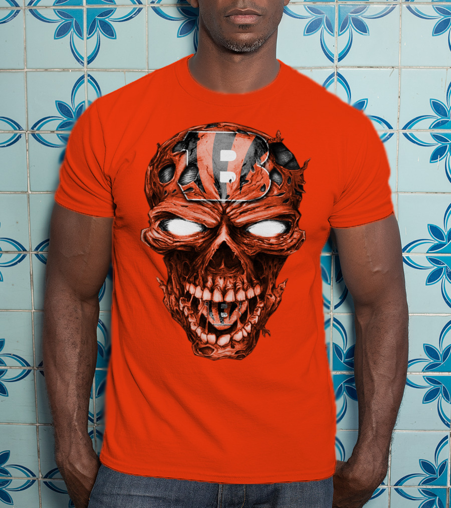 Cincinnati Bengals Skull V2 Creepy Horror Fan Gear T-Shirt