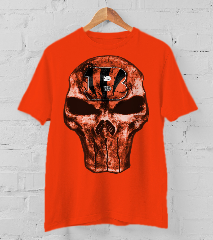Skull Cincinnati Bengals Logo On Bold Orange T-Shirt