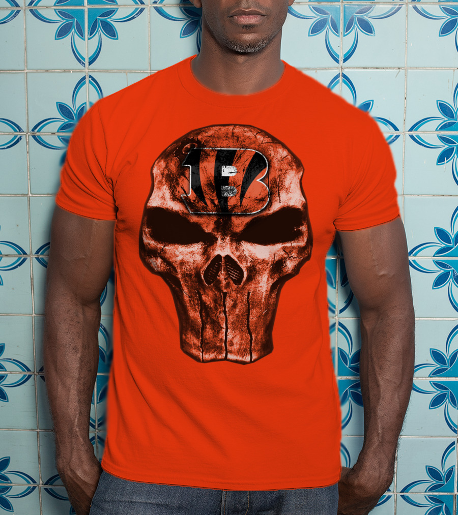 Skull Cincinnati Bengals Logo On Bold Orange T-Shirt