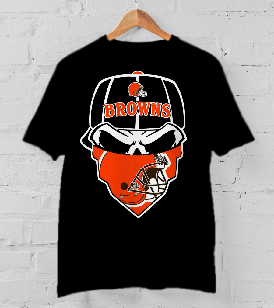 Browns Helmet Skull Mask With Football Theme T-Shirt
