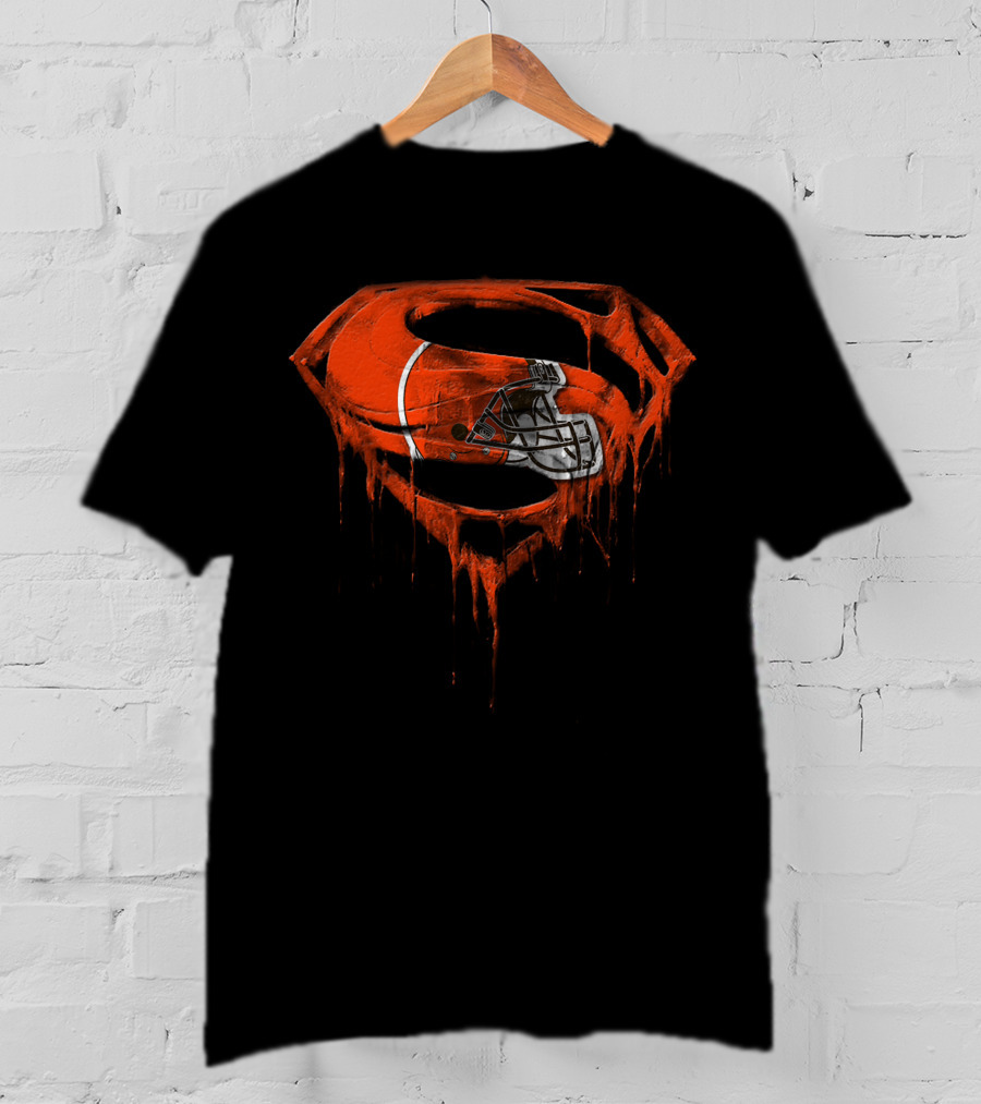 Cleveland Browns Helmet Dripping Superman Logo T-Shirt