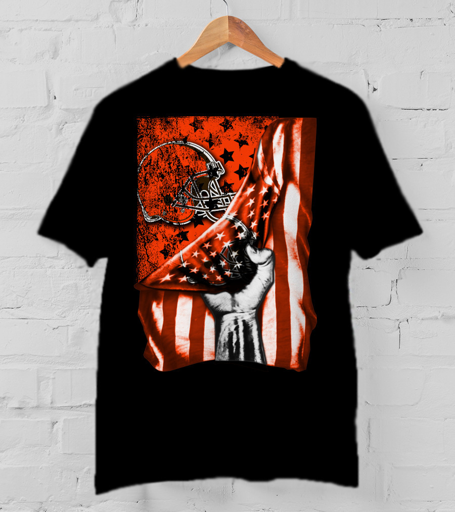 Cleveland Browns Football Helmet American Flag Fist T-Shirt