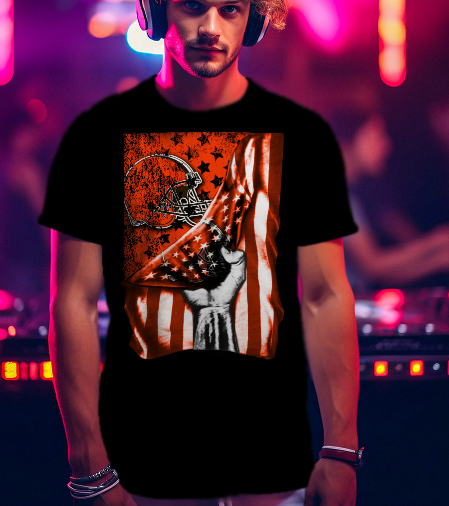Cleveland Browns Football Helmet American Flag Fist T-Shirt