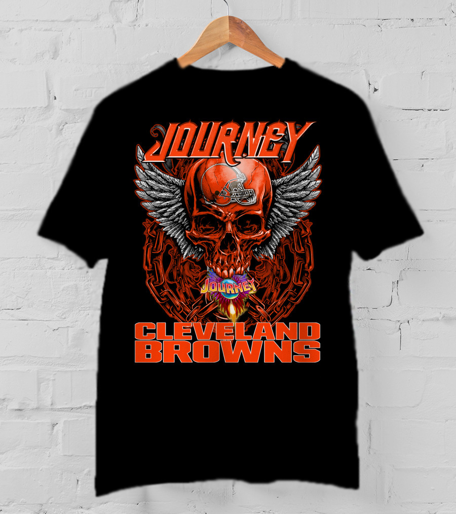 JOURNEY Winged Flaming Skull CLEVELAND BROWNS Football Helmet T-Shirt